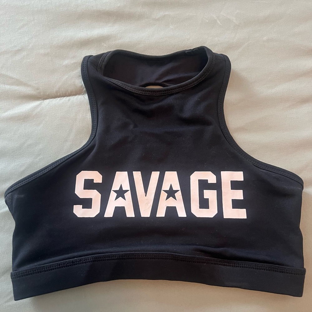 Black Crop Top with White 'Savage' Print